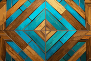 Vector Art Deco parquet panel with a wood texture and, turquoise and azure inlays background wallpaper.