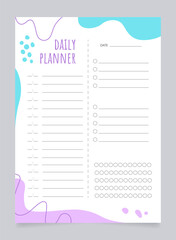 Wall Mural - Daily planner worksheet design template. Blank printable goal setting sheet. Time management sample. Scheduling page for organizing personal tasks. Amatic SC Bold, Oxygen Regular fonts used