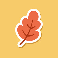 Sticker - Cute autumn leaf sticker design with white outline. Simple flat icon logo vector illustration design.