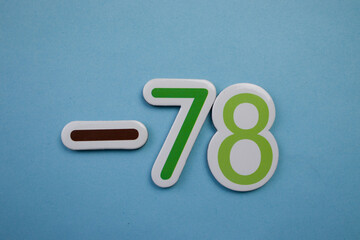 Colorful number -78 superimposed on a blue background.