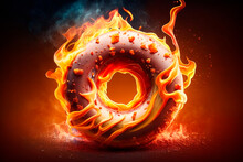Weight Management Concept. Generative AI. Fiery Donut Melts From The Fire. National Donut Day Or Fat Thursday. Weight Loss And Calorie Burning. Diet And Healthy Eating.