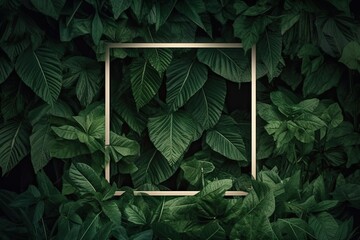 Top view of closeup designs of nature frame with decorative plants on green leaf background for spring and summer in forest setting with copy space