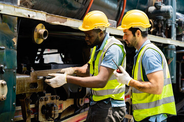 Wall Mural - Train inspection team For the safety of the passenger of the user. Railway machinery maintenance