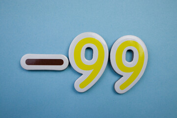 The number -99 written in color on a blue background.