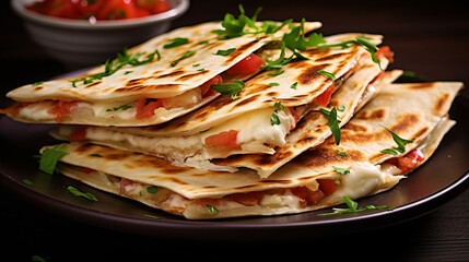 Cut quesadillas plate close-up view