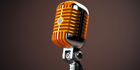 An abstract retro microphone abstraction in an orange color, reminiscent of a condenser microphone with a vintage aesthetic. Generative Ai