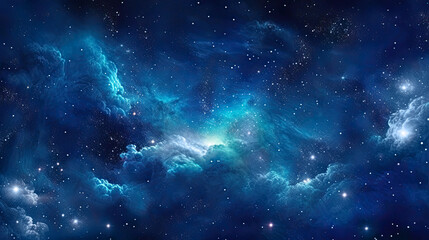 night dark blue sky universe filled with stars galaxy nebula banner, generative ai