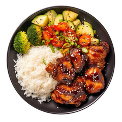 Wall Mural - Delicious Chicken Teriyaki Bowl with Rice and Vegetables Isolated on a Transparent Background