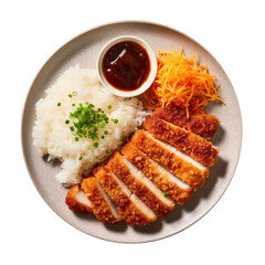 Wall Mural - Delicious Plate of Japanese Tonkatsu and Rice Isolated on a Transparent Background