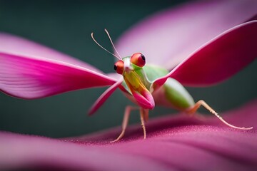 Wall Mural - grasshopper on a red flower