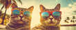 Two Cats Wearing Sunglasses on the Beach, Generative AI