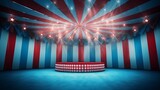Fototapeta Londyn - A circus background with colors white, blue and red with space to promote products and events. Generative ai.