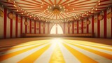Fototapeta Londyn - A circus background with colors yellow, white and red with space to promote products or events. Generative ai.
