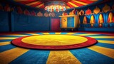 Fototapeta Londyn - A circus background with colors yellow, blue and red with space to promote products or events. Generative ai.