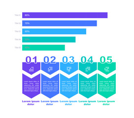 Poster - Bar graph and arrows infographic chart design template set. Abstract infocharts with editable contour. Instructional graphics with 5 step sequence. Visual data presentation. Myriad Pro font used