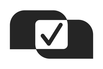 Poster - Speech bubbles intersection with check mark flat monochrome isolated vector icon. Agreement. Editable black and white line art drawing. Simple outline spot illustration for web graphic design