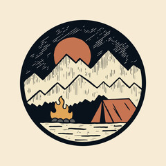 camping under star on the night design for badge, sticker, patch, t shirt design, etc