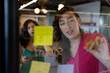 © WavebreakMediaMicro - Diverse feamle colleagues in discussion brainstorming and making notes on glass wall in office