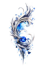 Wall Mural - sapphire and silver swashes, watercolor paint abstract border frame for design layout, isolated on a transparent background, generative ai