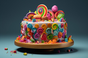 Poster - A rainbow-colored LGBTQ+ pride cake decorated with colorful icing and symbols, representing celebration and joy.  Generative AI technology.