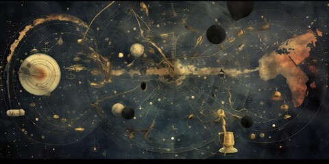 Wall Mural - ai generated. ai generative. vintage retro antoaue papper map of universe galaxy space astronomy. st