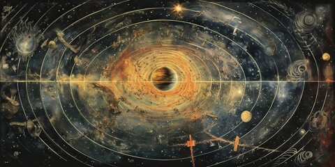 Wall Mural - ai generated. ai generative. vintage retro antoaue papper map of universe galaxy space astronomy. st