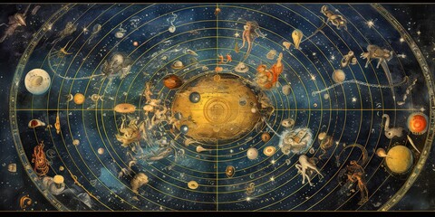 Wall Mural - ai generated. ai generative. vintage retro antoaue papper map of universe galaxy space astronomy. st