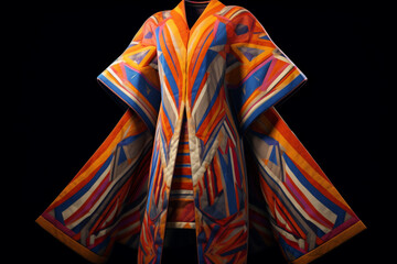Poster - A geometric-themed queen's robe with abstract patterns and symmetrical designs, creating a visually captivating and regal appearance.  Generative AI technology.