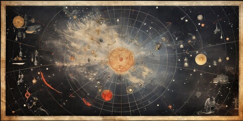 Wall Mural - ai generated. ai generative. vintage retro antoaue papper map of universe galaxy space astronomy. st