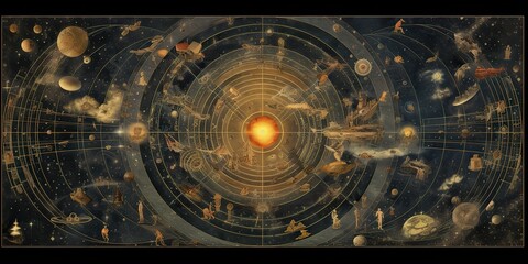 Wall Mural - ai generated. ai generative. vintage retro antoaue papper map of universe galaxy space astronomy. st