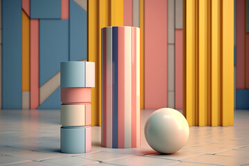 Aufkleber - A pastel-colored geometric-style column with clean lines and symmetrical patterns, featuring pastel tones for a contemporary and serene atmosphere. Generative AI technology.