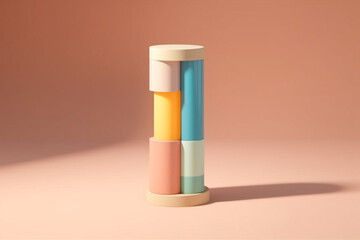 Poster - A pastel-colored geometric column sculpture with angular shapes and subtle pastel gradients, showcasing the harmony between art and architecture.  Generative AI technology.