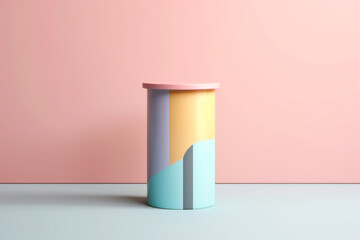 Aufkleber - A pastel-colored geometric-inspired column side table with clean lines and pastel tones, adding a contemporary touch to any living space.  Generative AI technology.