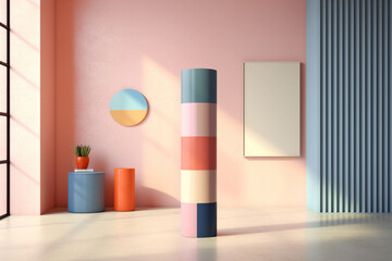 Aufkleber - A pastel-colored geometric-style column wall art featuring geometric shapes and soft pastel shades, serving as a focal point in a room.  Generative AI technology.