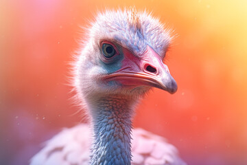 Aufkleber - A pastel-colored geometric-themed Ostrich illustration with angular shapes and delicate pastel shades, capturing the wisdom and grace of this majestic bird. Generative AI technology.
