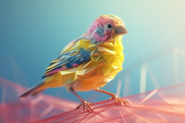 Aufkleber - A pastel-colored geometric-themed Canary illustration with angular shapes and delicate pastel shades, capturing the wisdom and grace of this majestic bird.  Generative AI technology.
