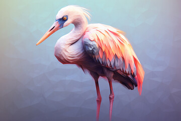 Fototapete - A pastel-colored geometric-themed Crane illustration with angular shapes and delicate pastel shades, capturing the wisdom and grace of this majestic bird. Generative AI technology.
