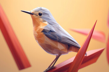 Poster - A pastel-colored geometric-themed Warbler illustration with angular shapes and delicate pastel shades, capturing the wisdom and grace of this majestic bird.  Generative AI technology.