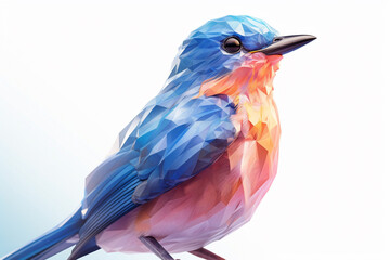 Fototapete - A pastel-colored geometric-themed Bluebird illustration with angular shapes and delicate pastel shades, capturing the wisdom and grace of this majestic bird.  Generative AI technology.