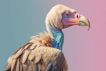 Poster - A pastel-colored geometric-themed Vulture illustration with angular shapes and delicate pastel shades, capturing the wisdom and grace of this majestic bird. Generative AI technology.