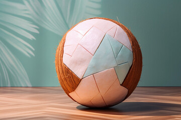 Poster - A pastel-colored geometric-style Coconut artwork with intricate geometric shapes and soft pastel hues, showcasing the beauty of nature in a modern design. Generative AI technology.