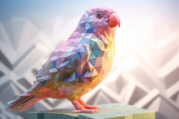 Fototapete - A pastel-colored geometric-style Perch artwork with intricate geometric shapes and soft pastel hues, showcasing the beauty of nature in a modern design. Generative AI technology.