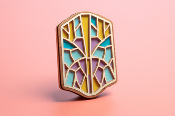 Poster - A pastel-colored geometric-themed lung enamel pin with geometric shapes and pastel colors, promoting respiratory health and awareness. Generative AI technology.