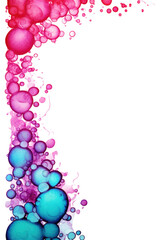 Wall Mural - magenta and turquoise bubbles, watercolor paint abstract border frame for design layout, isolated on a transparent background, generative ai