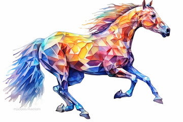 Aufkleber - A popular image presents a watercolor geometric style portrayal of a majestic horse, where its powerful physique is formed by a combination of flowing watercolor, Generative AI technology.