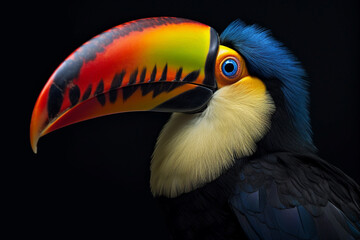 Poster -  A striking photograph of a toucan, showcasing its large beak and unique plumage.  Generative AI technology.