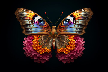 Poster - A delicate and colorful photograph of a butterfly perched on a flower, capturing its intricate wing patterns.  Generative AI technology.