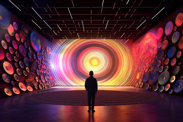 Poster - A visually stimulating image representing artworks that explore the sonic experience, incorporating sound installations, Generative AI technology.