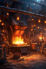 Aufkleber -  An image of a blacksmith's forge with burning coals and flames, evoking the intense heat and energy associated with blacksmithing.  Generative AI technology.