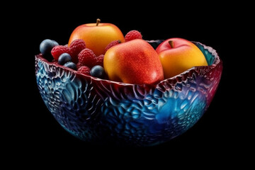 Aufkleber -  An abstract ceramic vessel or bowl inspired by fruits, with irregular shapes and textures resembling the skin or patterns of fruits,  Generative AI technology.